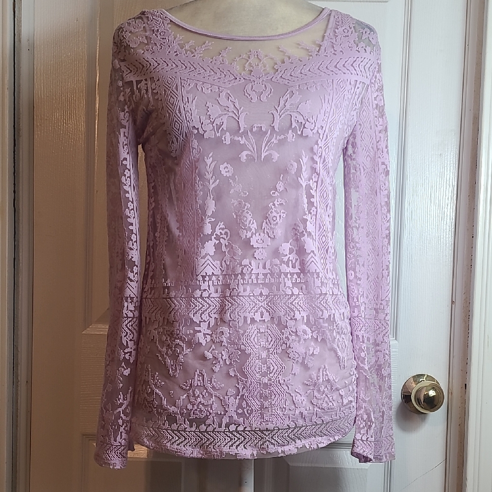 C Flocked Blouse With Attached Tank